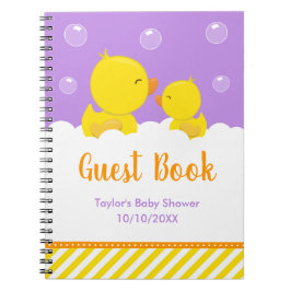 Caderno Espiral Borracha Ducky Chá de fraldas Amarelo Roxo Livro d
