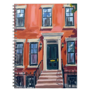 Caderno Espiral Boston Brownstones Massachusetts Aquarela