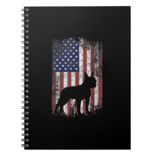 Caderno Espiral Boston Terrier American Flag USA Patriota Dog Love