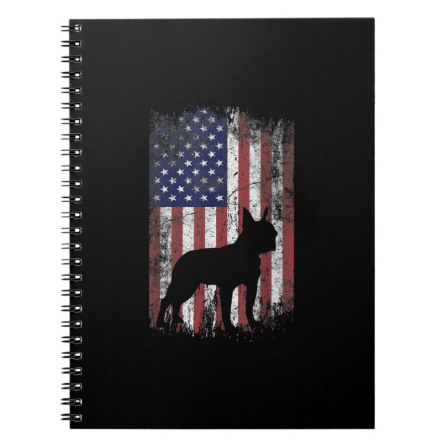 Caderno Espiral Boston Terrier American Flag USA Patriota Dog Love (Frente)