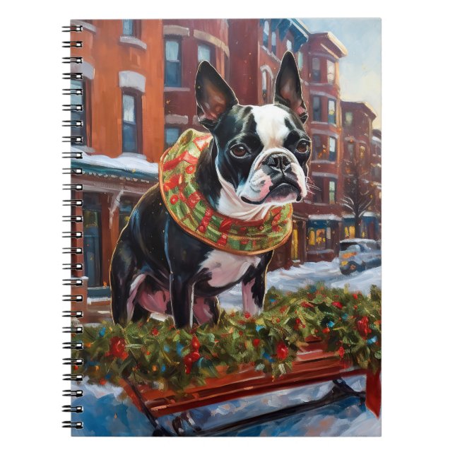 Caderno Espiral Boston Terrier Christmas Fesason (Frente)