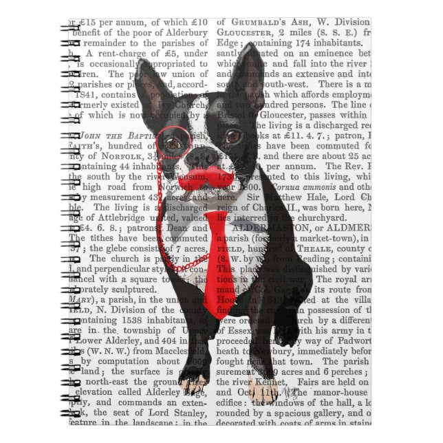 Caderno Espiral Boston Terrier com Red Tie e bigode 2 (Frente)