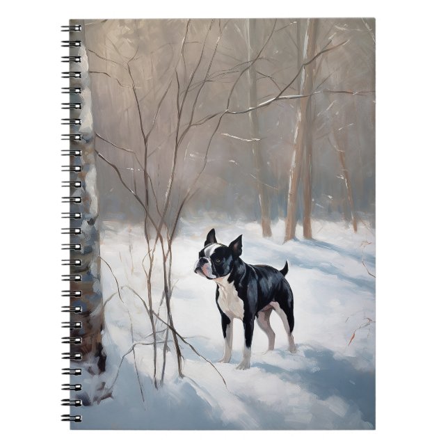 Caderno Espiral Boston Terrier Deixe Nevar Natal (Frente)