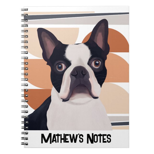 Caderno Espiral Boston Terrier Dog - Laranja Geométrico (Frente)