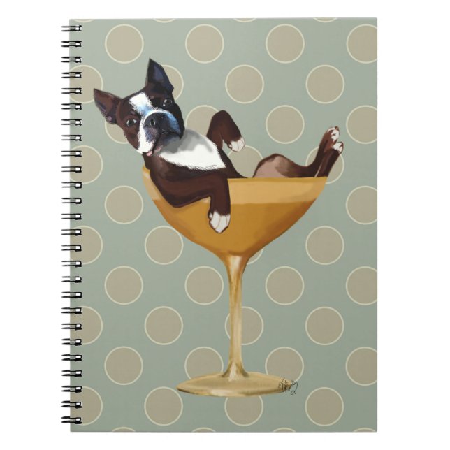 Caderno Espiral Boston Terrier em Copktail Glass (Frente)