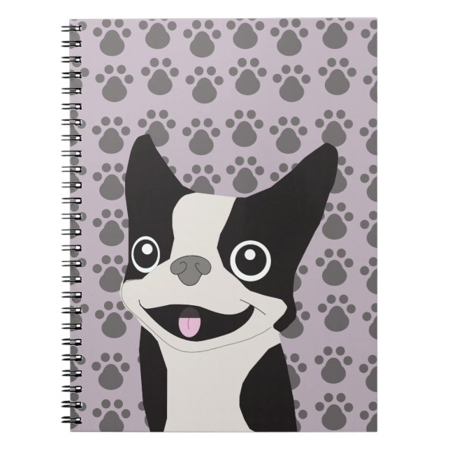 Caderno Espiral Boston Terrier, Lavanda Roxa (Frente)