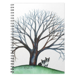 Caderno Espiral boston terriers e árvore
