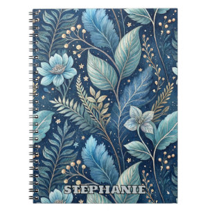 Caderno Espiral Botânica Azul e Verde Intriciada - Azul Escuro Esc