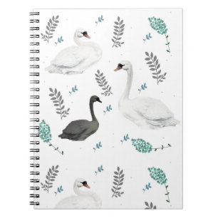 Caderno Espiral Botânica de Ilustração Folk de Swan de Fairytale
