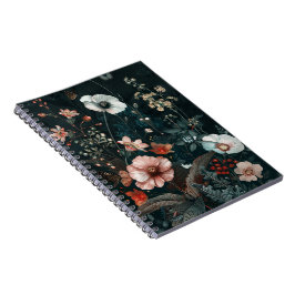 Caderno Espiral Botânica Flor Silvestre Academia Vintage Escura