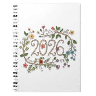 Caderno Espiral Botanical 2026 Typography with Flowering Vines