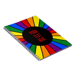 Caderno Espiral BOTÃO DE BANDEIRA ARCO-ÍRIS RAIOS + seu signo ou t