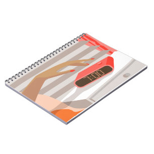 Caderno Espiral Botão de snooze do despertador da mão das mulheres