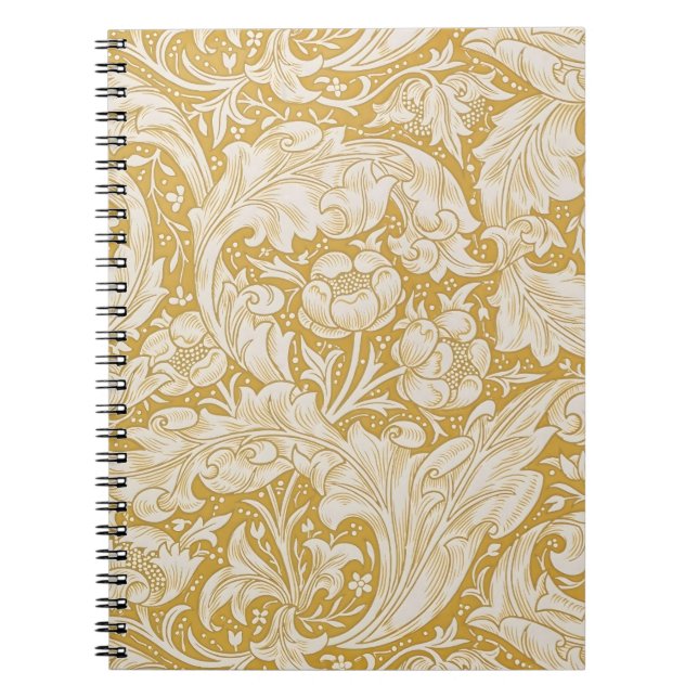 Caderno Espiral Botão de Solteiro Floral Dourado William Morris (Frente)