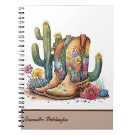 Caderno Espiral Botas Coloridas de Cowgirl com Flores e Cactus