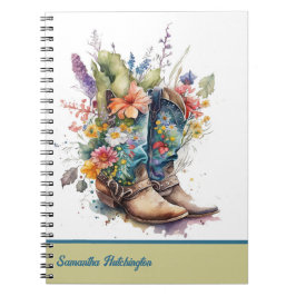 Caderno Espiral Botas Coloridas de Cowgirl com Flores Selvagens