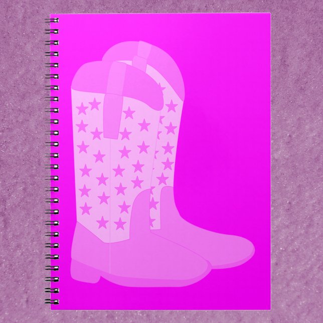 Caderno Espiral Botas de vaqueiro com estrelas cor-de-rosa (A notebook with a pair of pink cowboy boots)