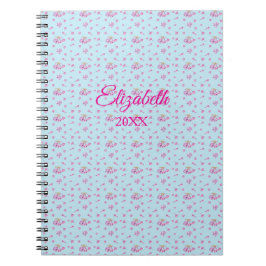Caderno Espiral botões de lilás padrão de flor nome e ano aquarela