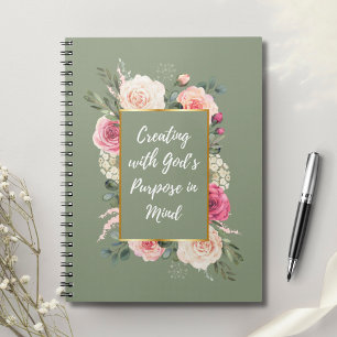 Caderno Espiral .Bouquet de Rosa Cor-de-Rosa em Aquarela com Citaç