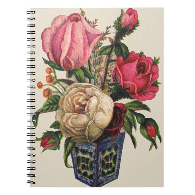 Caderno Espiral bouquet de rosas florais vitorianas rosas (Frente)