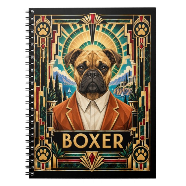 Caderno Espiral Boxer, Cachorro Art Déco (Frente)