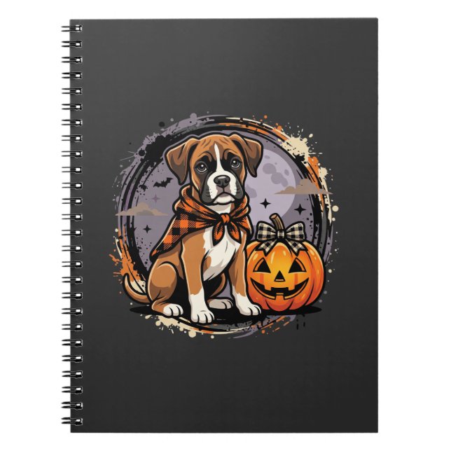 Caderno Espiral Boxer Dog Halloween Abóbora Sublimação (Frente)