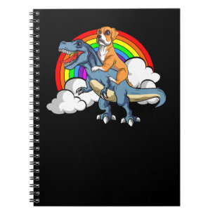 Caderno Espiral Boxer Dog Riding Dinosaur Trex German Deutscher Fu