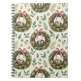 Caderno Espiral Boxwood Easter Wreath Pink Bow with Egg