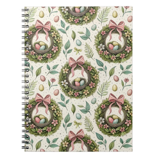 Caderno Espiral Boxwood Easter Wreath Pink Bow with Egg (Frente)