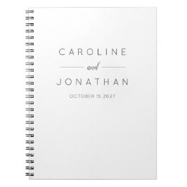 Caderno Espiral Branca de Casamento Personalizado Elegante Minimal