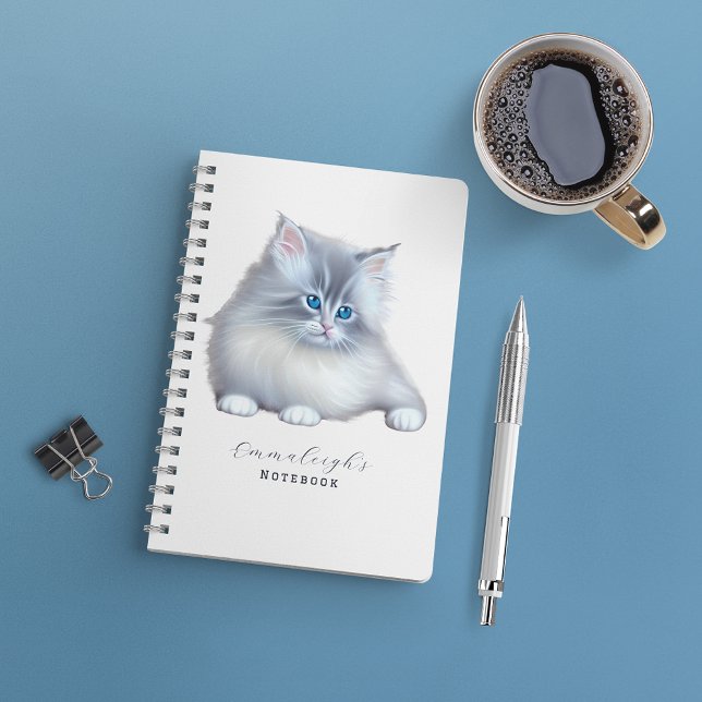 Caderno Espiral Branca e Cinza Fluffy Furry Kitten (Criador carregado)
