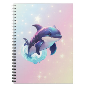 Caderno Espiral Branca, rosa e azul, assassina em Kawaii Orca
