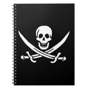 Caderno Espiral Branco, Bandeira Pirata Calico Jack, Caveira e Cut