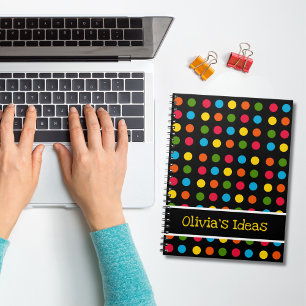 Caderno Espiral Branco Bolinhas Amarelo-Verde-Vermelho-Amarelo-