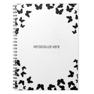 Caderno Espiral Branco com Borboletas Pretas Personalizadas