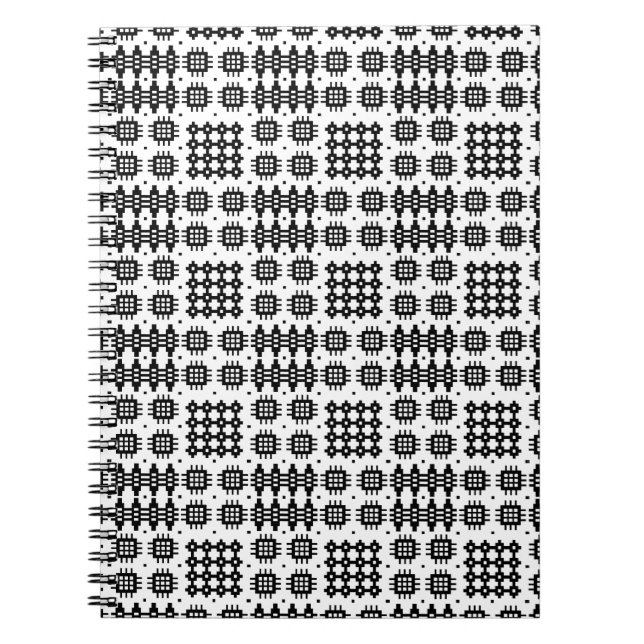 Caderno espiral branco do preto do teste padrão da (Frente)