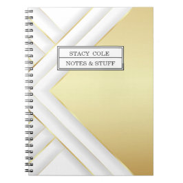 Caderno Espiral Branco Elegante e Nome Dourado Personalizado