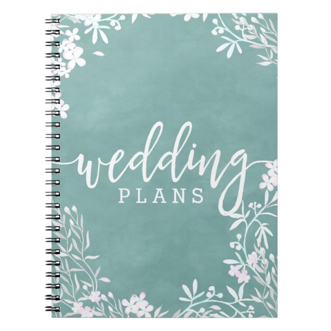 Caderno Espiral Branco Floral Qualquer Planner de Casamento de Cor (Frente)