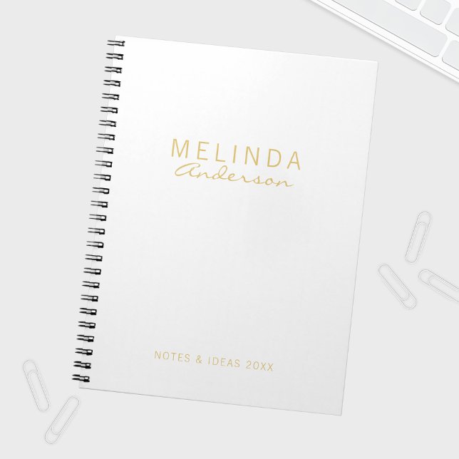 Caderno Espiral Branco moderno profissional e Dourado (Criador carregado)