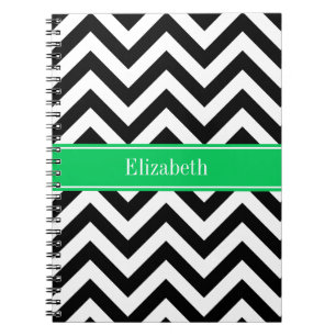 Caderno Espiral Branco preto LG Chevron Emerald Name Monograma