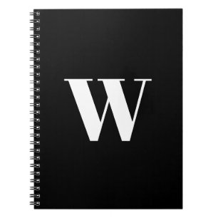 Caderno Espiral Branco preto personalizado, elegante inicial