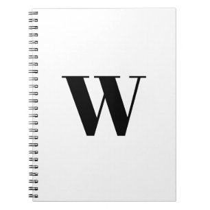 Caderno Espiral Branco preto personalizado, elegante inicial