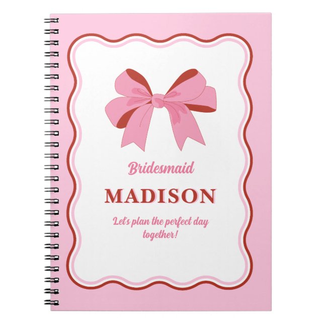 Caderno Espiral Bridesmaid Bachelorette Rosa (Frente)