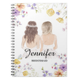 Caderno Espiral bridesmaid floral elegante com aquarela Personaliz