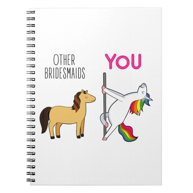 Caderno Espiral Bridesmaid Unicorn Engraçado Casamento (Frente)
