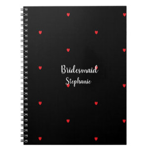 Caderno Espiral Bridesmaid Wedding Red Heart Padrões Presente