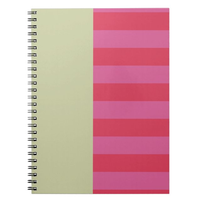 Caderno Espiral Bright Cheerful pink and sage green striped design (Frente)