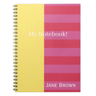 Caderno Espiral Bright Cheerful pink and yellow striped design