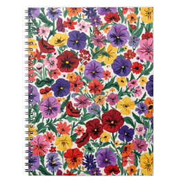 Caderno Espiral Bright Spring Pansies Floral Garden Pattern