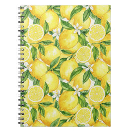 Caderno Espiral Bright Watercolor Lemon Pattern